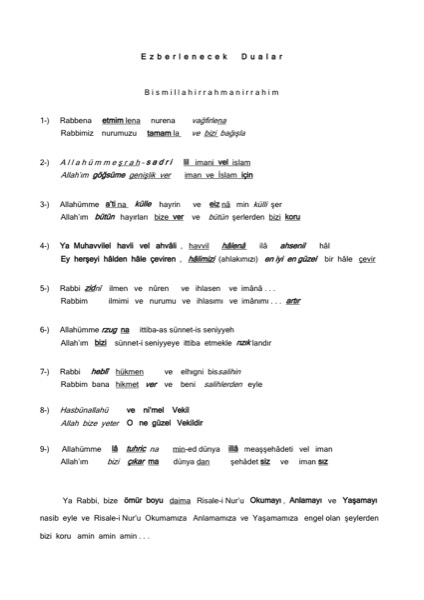 Ezberlenecek Dualar 1 — ilk sayfa
