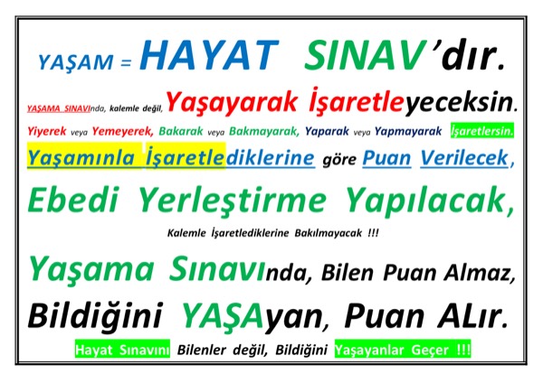 Hayat Sınavdır — ilk sayfa