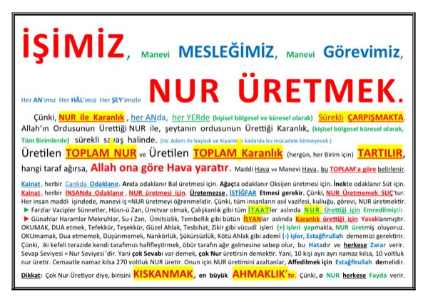 İşimiz NUR Üretmek — ilk sayfa