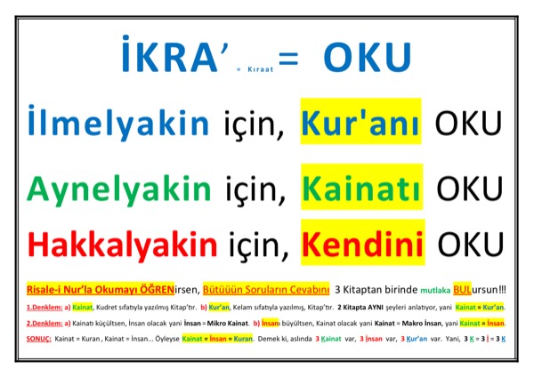 Üç Kâinat, Üç İnsan, Üç Kur’an Var — ilk sayfa