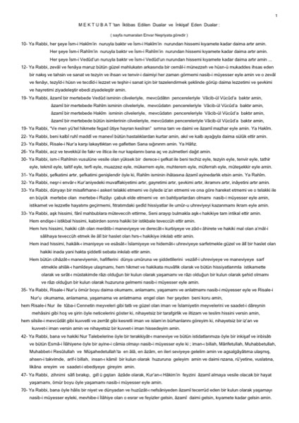 Mektubat'tan Dualar — ilk sayfa
