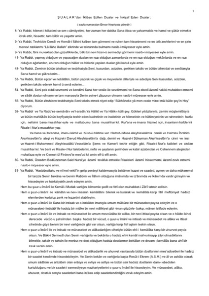 Şualar'dan Dualar — ilk sayfa